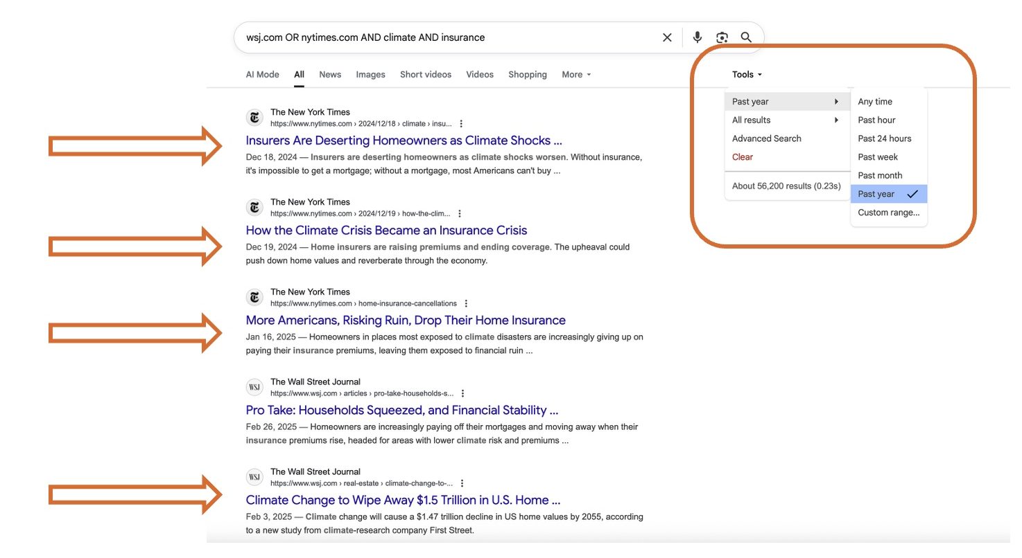 Image of refining a search in Google by date