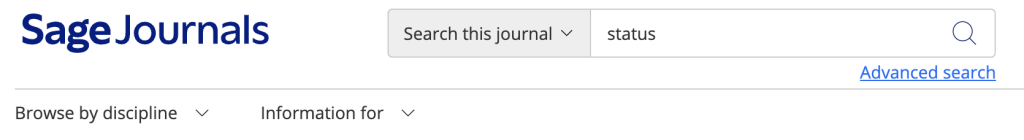 Image of Sage Journals database box for searching within a specific publication.